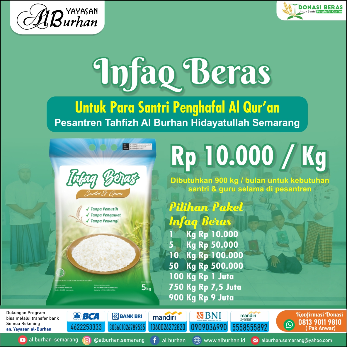 Infaq Beras Untuk Santri Pesantren Tahfizhul Qur’an